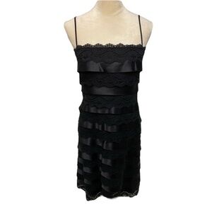 Tadashi Shoji Black Tiered Lace Slip Cocktail Dress 8 Formal Evening Wedding